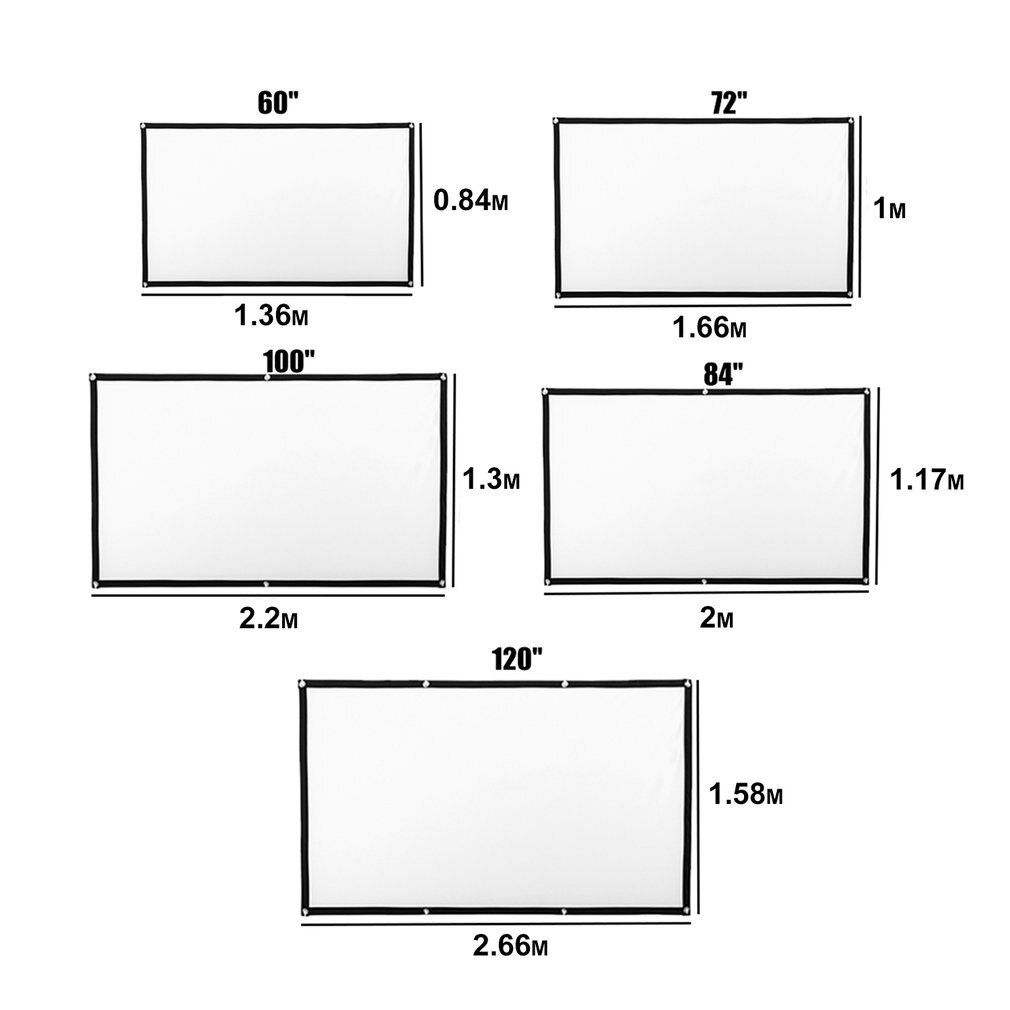 Portable Foldable Movie Projector Screen 16:9 Projection HD Home Theater Screen for Party Meeting Public Display 120 inch