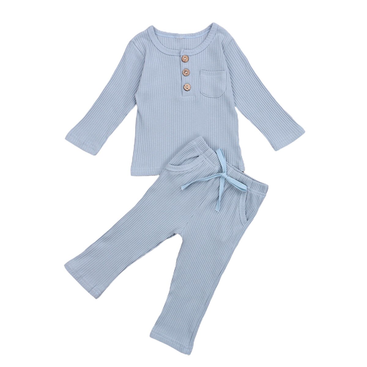 0-5Y Casual Toddler Baby Boy Girl Autumn Clothes Solid Color Pocket Long Sleeve Top T-shirt Long Pants Knited Kids 2pcs: C / 5T