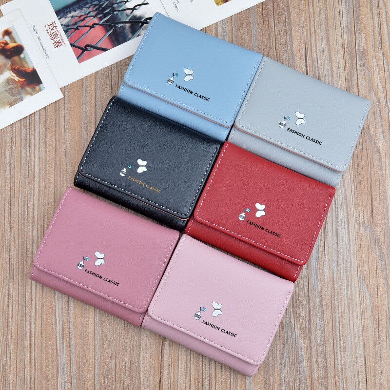 Portefeuille femme court Tri-fold porte-monnaie sac japonais coréen multi-fonctionnel cuir portefeuille filles porte-carte