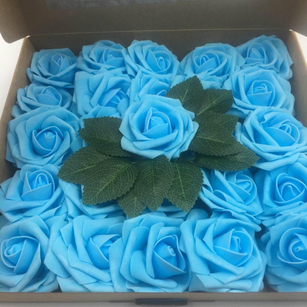 50 PCS Artificial PE Foam Rose Flower with Stem for Valentine's Day Wedding Bridal Bouquets