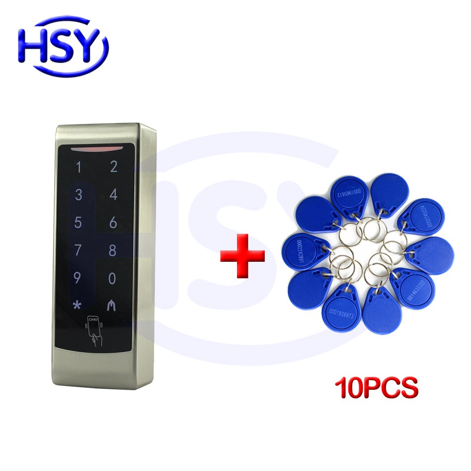 Hsy metalen behuizing touch toetsenbord standalone controller lezer rfid em kaart enkel deur toegangscontrolesysteem met 10 stuks gratis sleutelhangers: Hsy -s701k