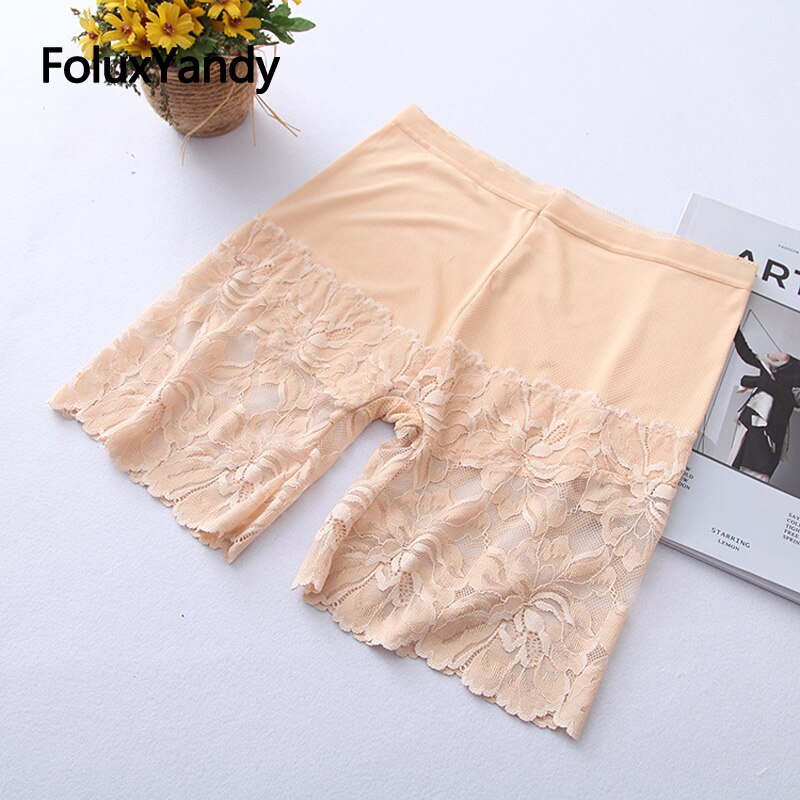 Women Safety Short Pants Plus Size Casual Lace Shorts Slim Stretched Skinny Safety Shorts Khaki Black White RUKK03