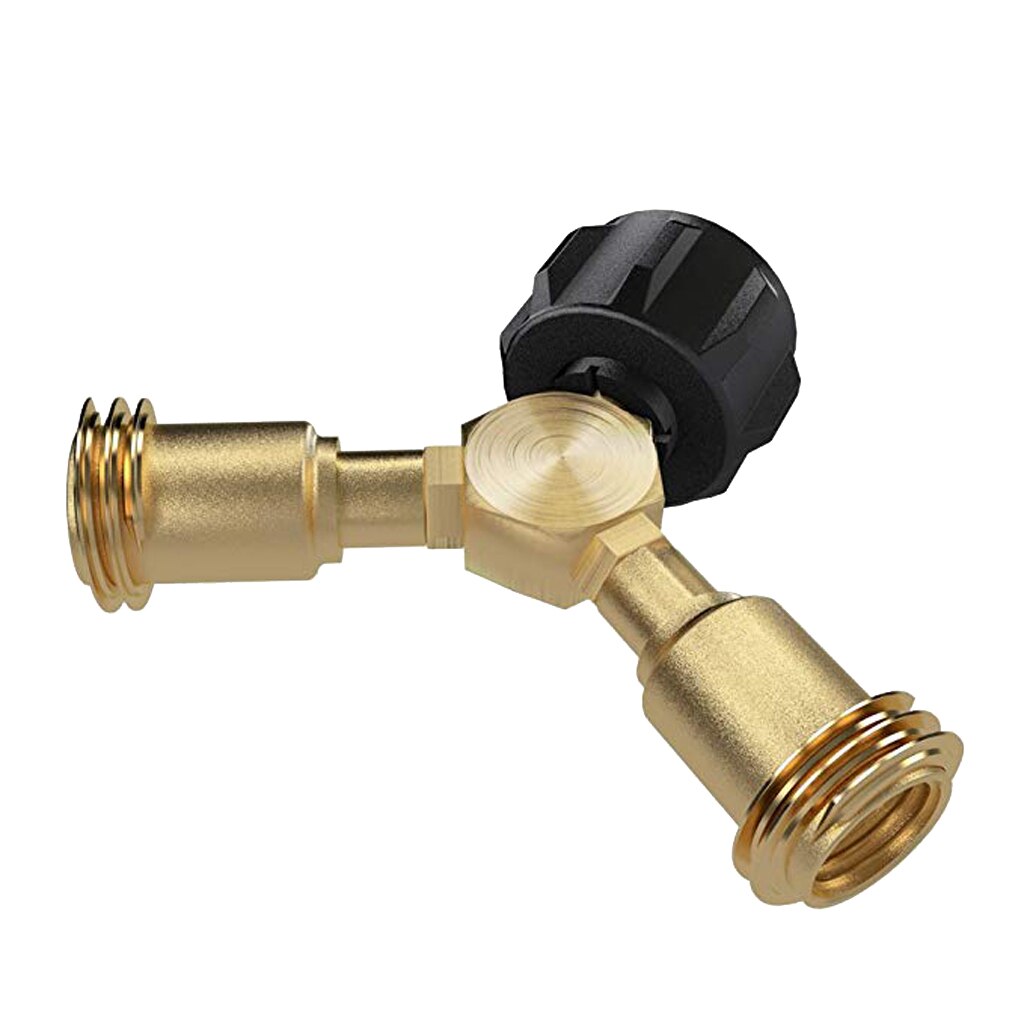 3-Way Propane Y Splitter Gas Tee Valve QCC1 Brass T Adapter Splitters connects two regulators to one propane tank