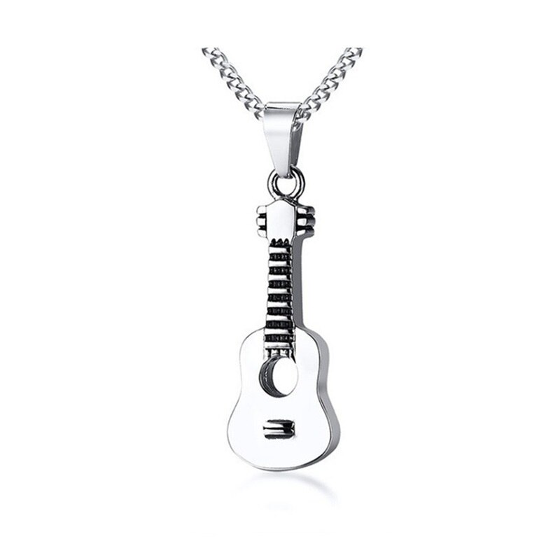 Men and Women Hip-hop Rap Guitar Pendant Guitar Necklace Jewelry: silver