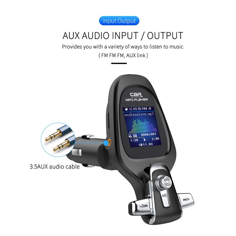 BT28 Color Screen QC 3.0 Fast Charge Multi-Function Card Car Bluetooth FM Transmitter Car Mp3 Player Adapter Charger