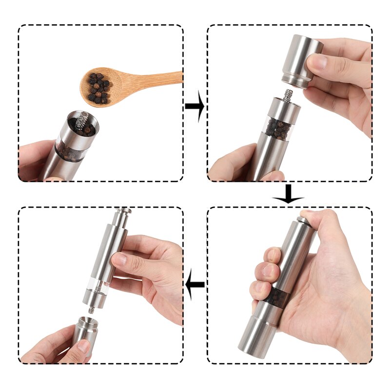Manuelle Salz und Pfeffermühle einstellen Daumen drücken Pfeffermühle Edelstahl würzen Soße Gewürzmühlen Mit Metall Halfter Küche Werkzeug