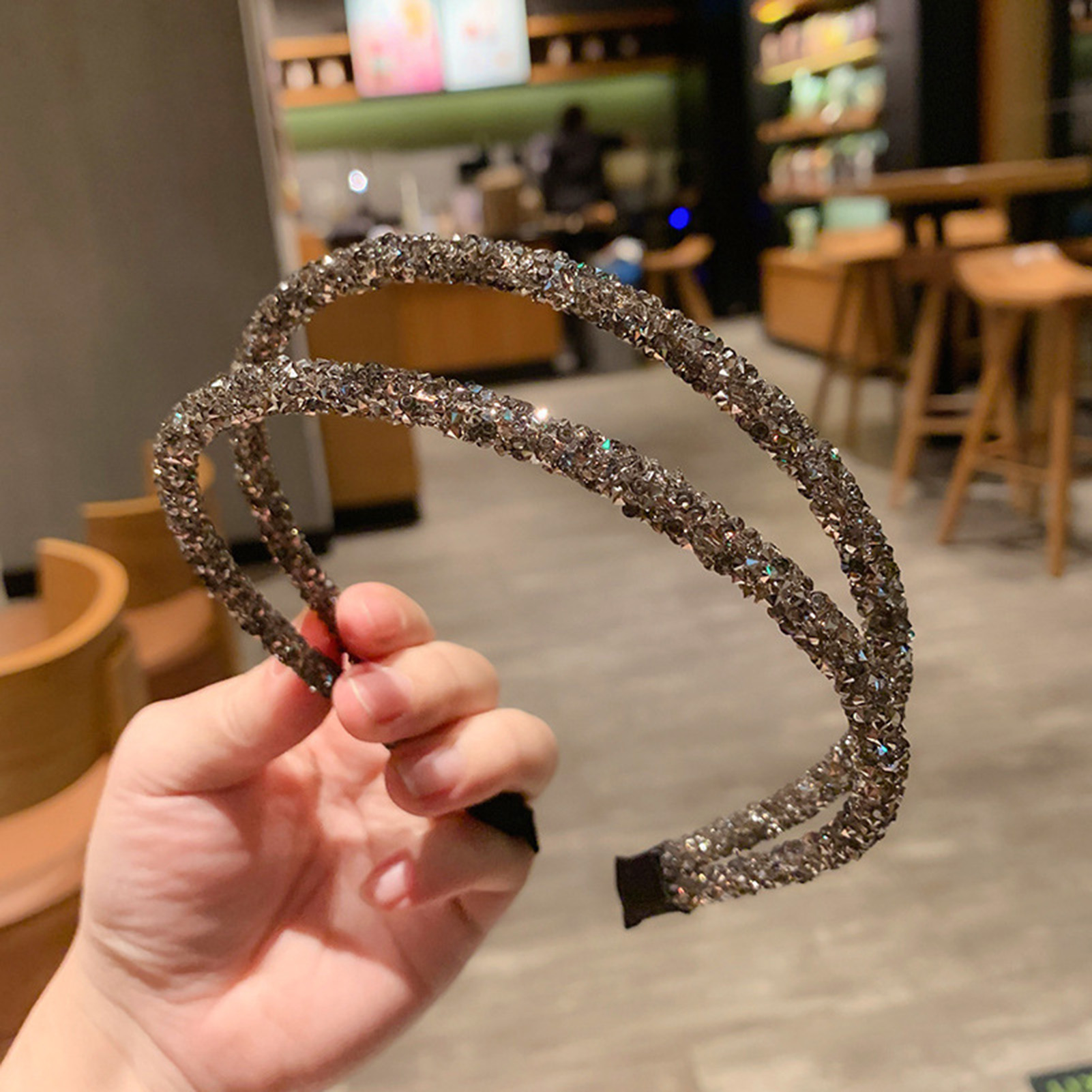 Cerchietti per capelli con perline fatti a mano per le donne larghi 4 file di cristallo dolce fascia per capelli copricapo da festa accessori per capelli da sposa gioielli: Argento antico placcato