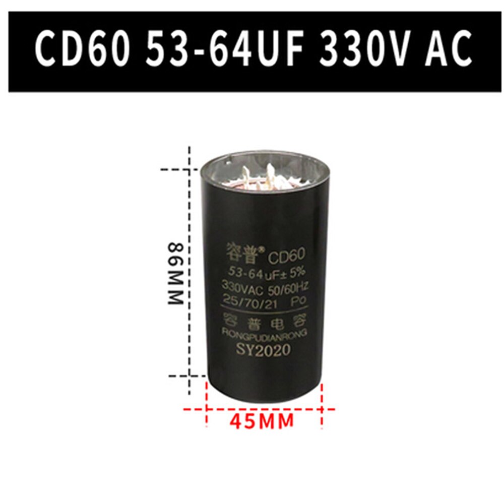 CD60 Motor Capacitor 145-175UF 161-193UF 189-227UF 216-259UF (plugs) AC330V 50/ 60HZ Fridge Compressor Start Capacitor: 53-64UF