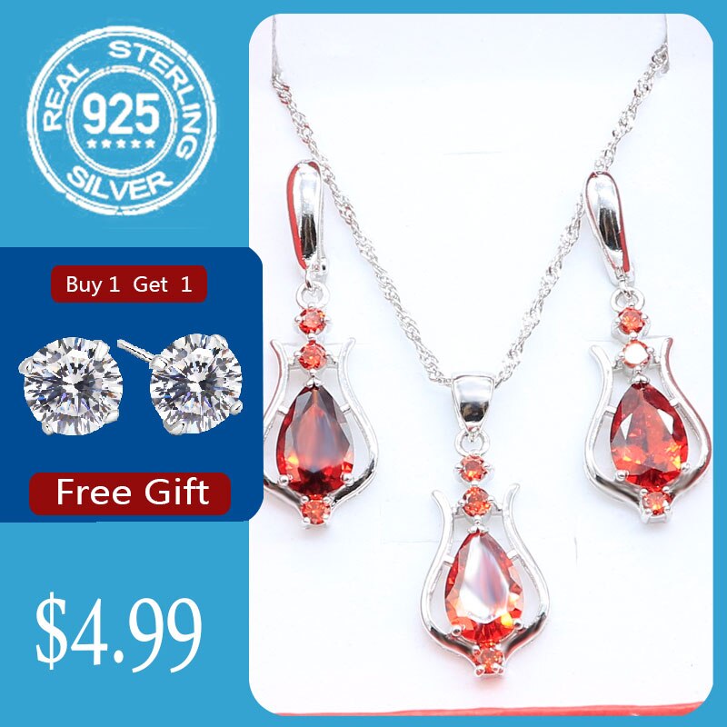 Niebieski szafir spadek kolczyki naszyjnik srebrny 925 komplet biżuterii damskiej bezpłatny prezent biżuteria ślubna: czerwony / 10