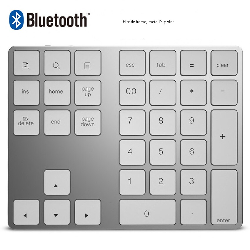 Bluetooth-compatible Keyboard, 34Keys Mini Foldable Wireless Keyboard, Durable Aluminum Alloy Housing, for iOS Android, Windows: Plastic Silver