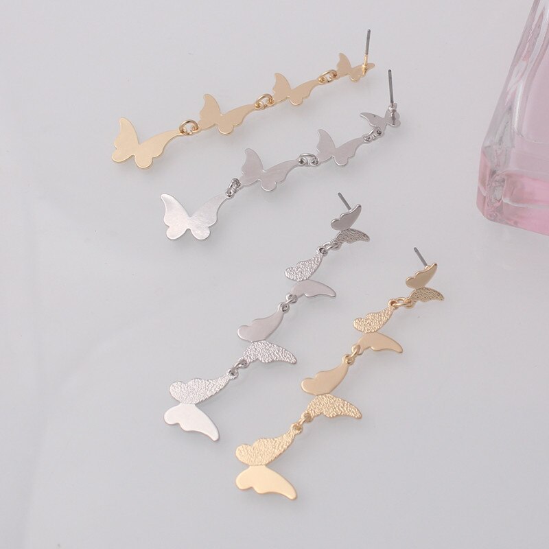 Metalen Vlinder Kwastje Oorbellen Multi-Lagen Vrouwen Dangle Oorbellen Goud Kleur Lange Opknoping Oorbellen Boucle D&#39; Oreille Femme