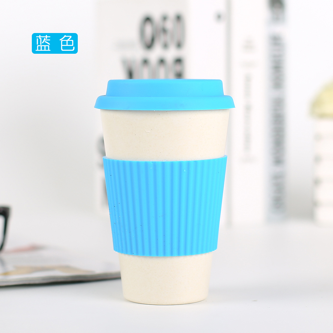 400ml Portable Travel Bamboo Fiber Thermal Insulated Tea Coffee Mug Cup Reusable Bamboo Fibre Eco Friendly Travel Mugs: Blue