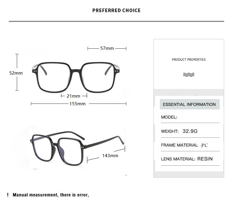 -1 -1.5 -2 -2.5 -3 -3.5 -4- 4.5 firkantede stel kvinder/mænd myopi klar linse computerbriller klassisk nærsynethed