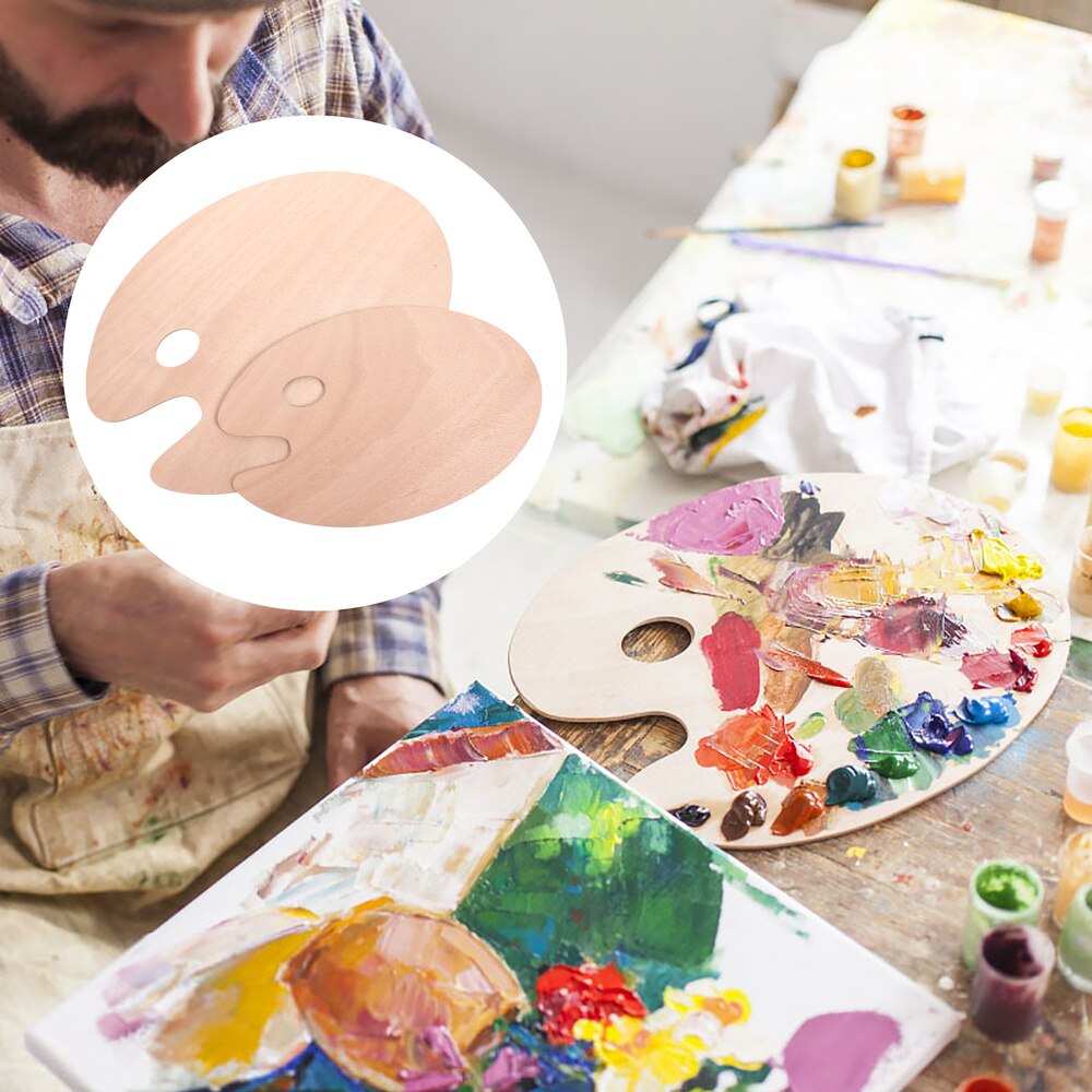 2pcs Oval Shaped Wood Palettes Painting Color Palettes Color Mixing Plates: Default Title