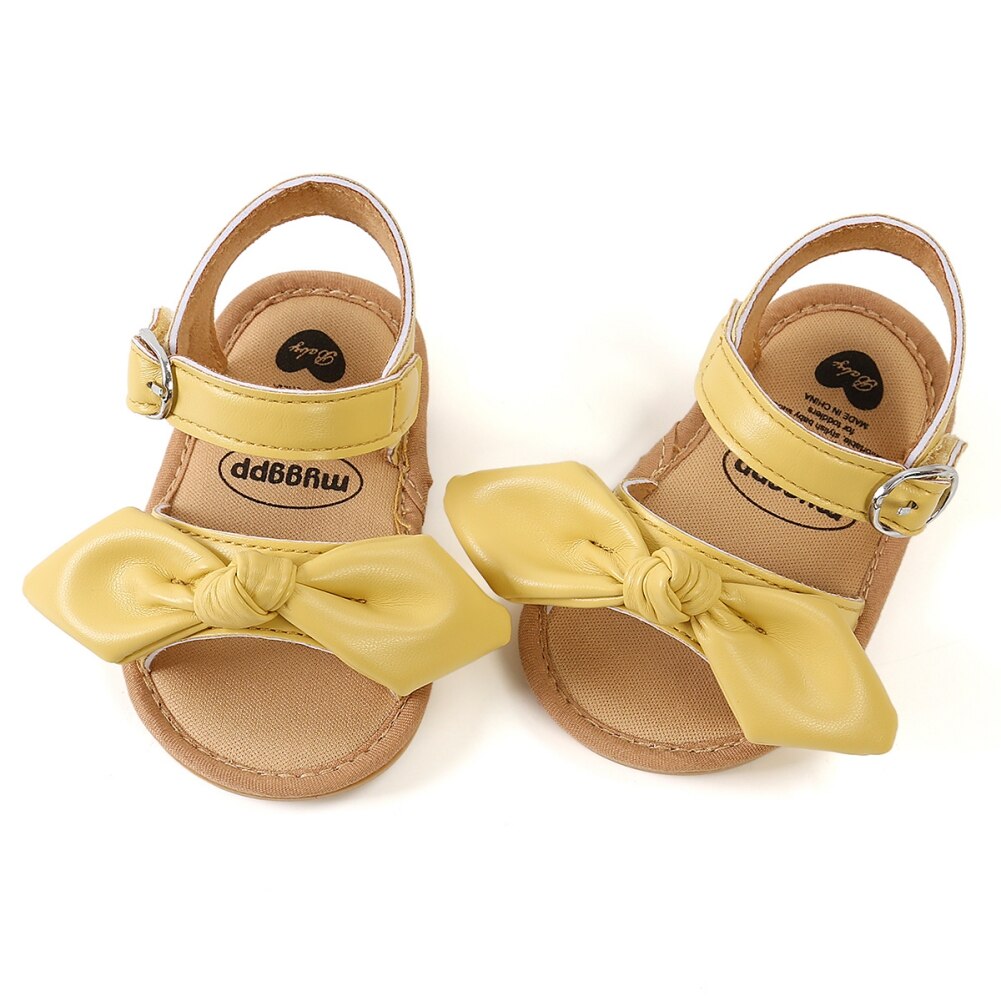 Summer Infant Baby Girls Sandals Casual Bowknot Beach Garden Shoes Anti-Slip PU Leather Flat with First Walking Shoes 0-18M