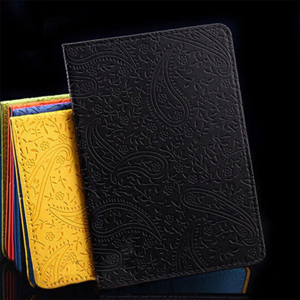 Lavender Print PU Leather ID Card Holder Passport Bag Case Passport Cover Travel Ticket Pouch Packages Passport Covers: Black