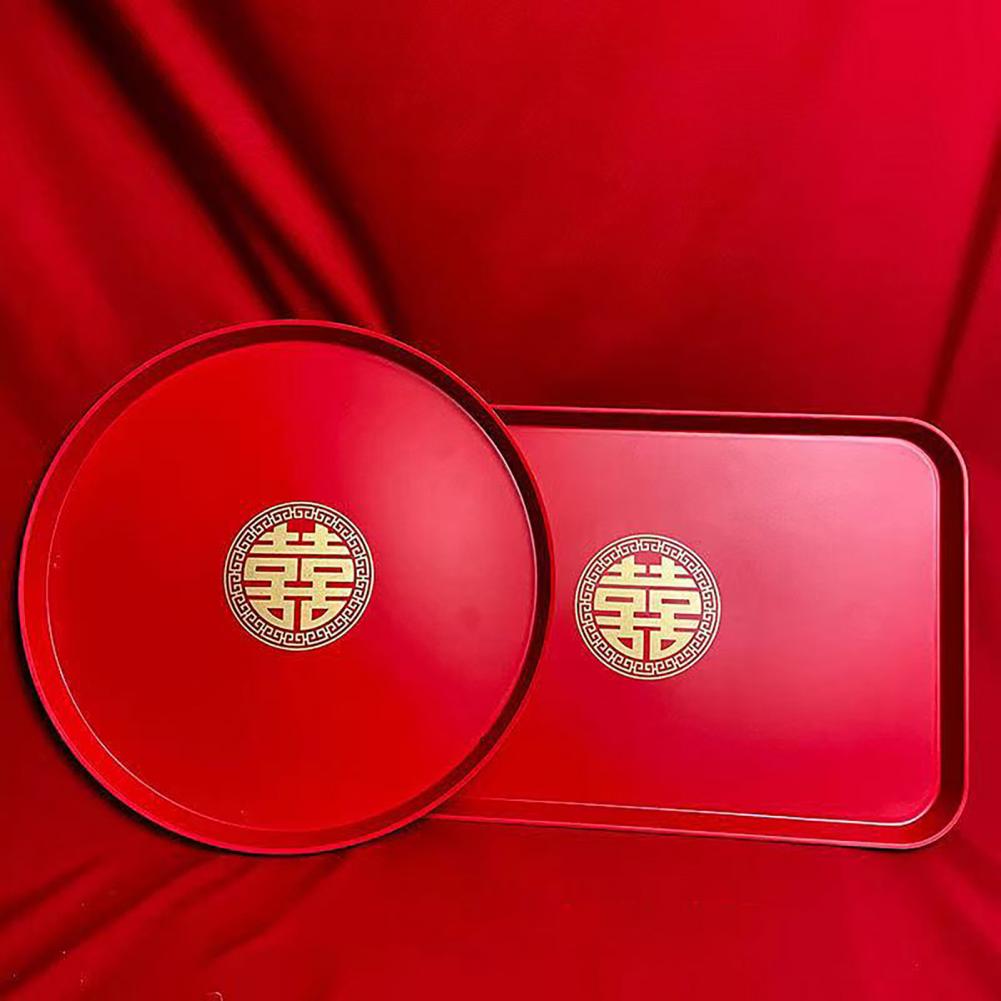 Chinese Traditional Red Tea Tray Bright Color Table Serving Tray Food Plate Wedding Decor plateau de service поднос для декора