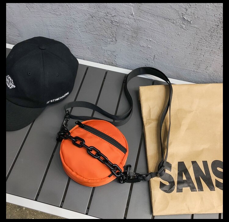 Jongens Messenger Bag Fahsion Japanse Persoonlijkheid Schoudertas Mini Toevallige Zak Straat Trend Vrouwen Zomer Ketting Ronde Tas: Oranje