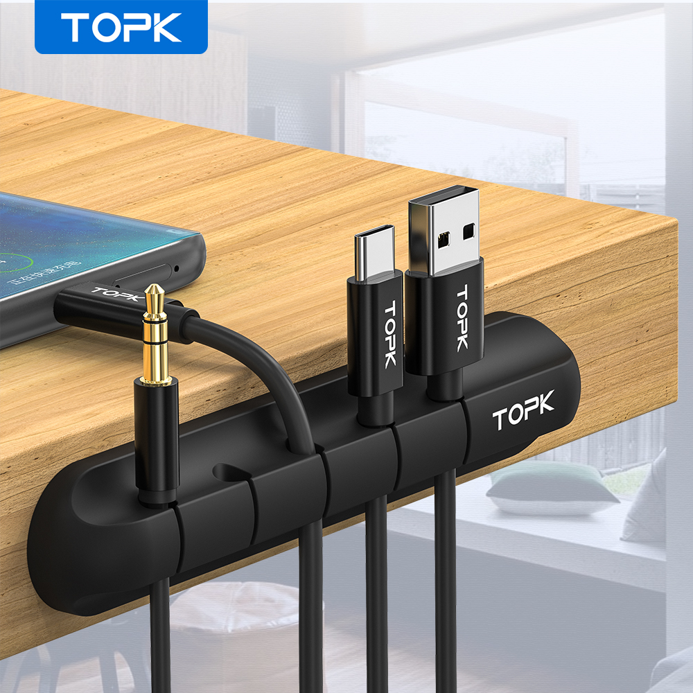 TOPK-organizador de cables USB de silicona para escritorio, Clips de gestión para ordenar, soporte de Cable para ratón, Cable de auriculares