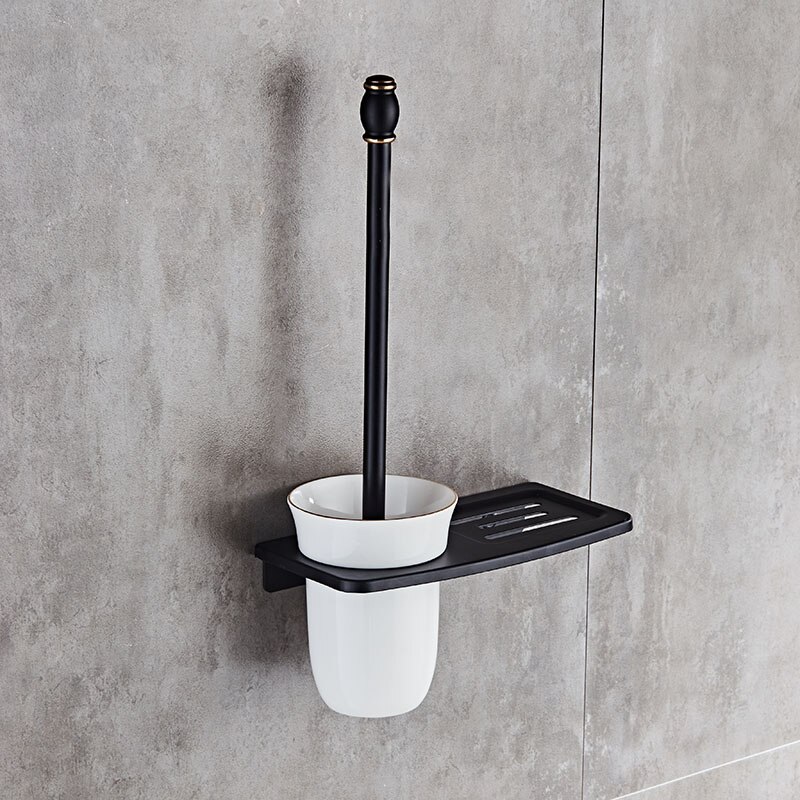 Antiek/Zwart/Witte Wc Borstel Houders Met Badkamer Planken Toiletpot Borstel Schoon Badkamer Accessoires: MTS-6601B