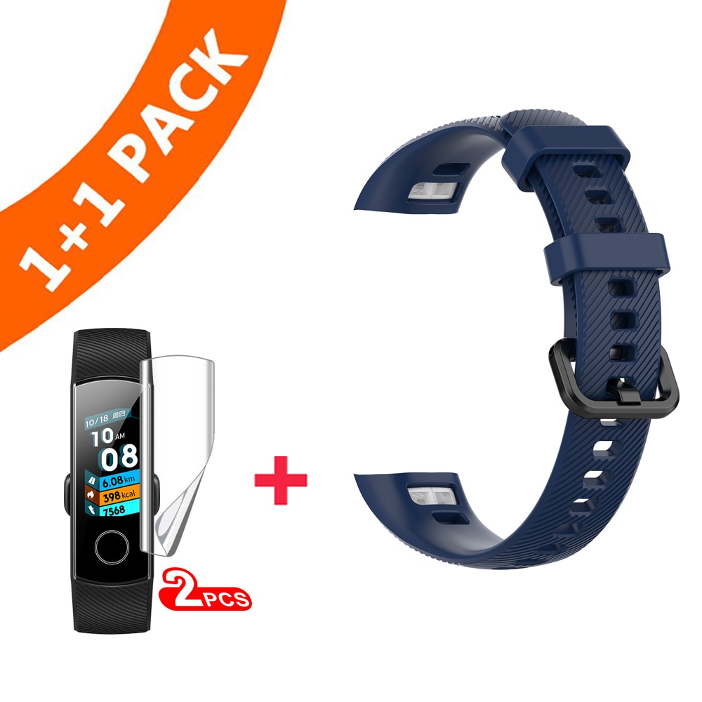 Handgelenk Gurt Für Huawei Honor Band 4 Strap Silikon Armband Armband Für Huawei Ehre Band4 Band 5 Strap Mit Schutzhülle film: Navy Blue