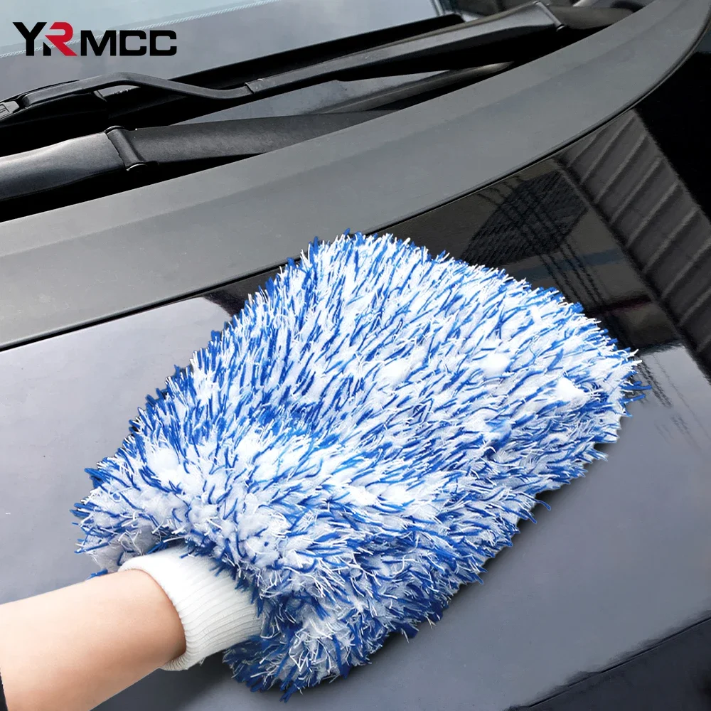 Guantes de lavado de coches, guante de limpieza de terciopelo Coral de agua fuerte de microfibra, herramientas de limpieza de eliminación de polvo engrosadas suaves, accesorios para coche