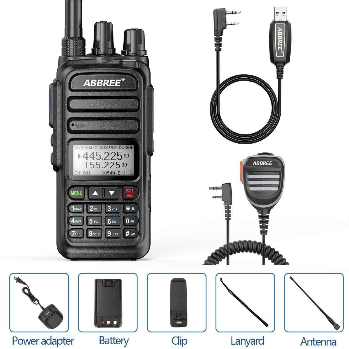 ABBREE-walkie-talkie AR-830, banda de aire de 136-520MHz, frecuencia de copia inalámbrica, soporte tipo C, Radio bidireccional Amateur: add cable mic