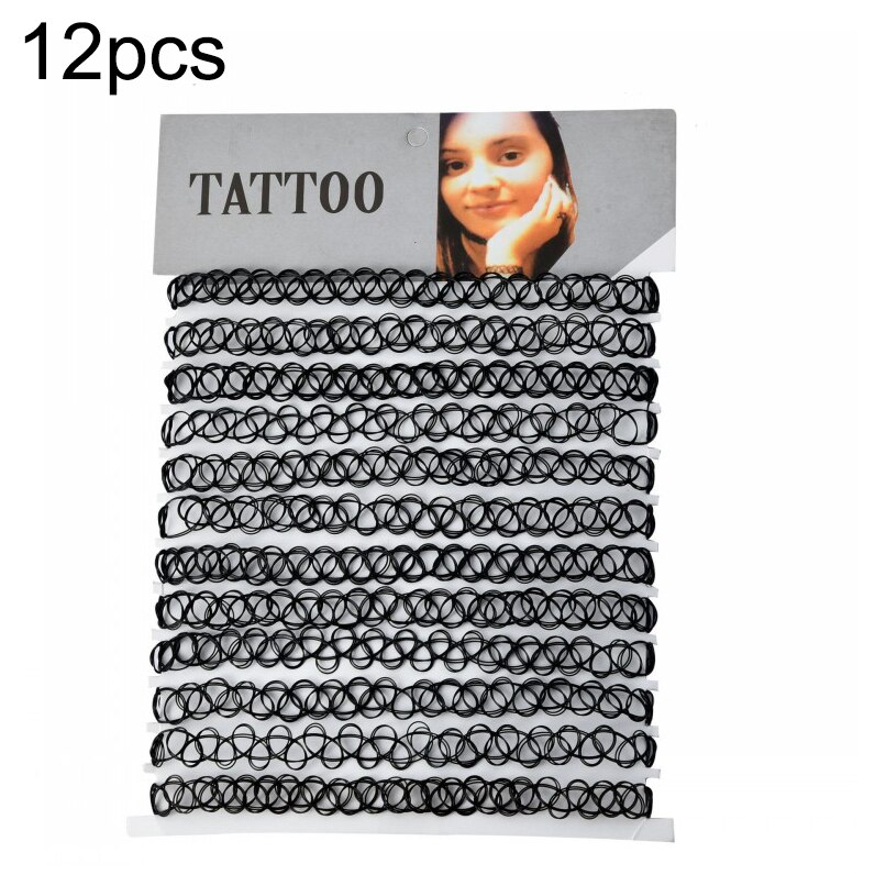 12 unids/set Fishline collares gargantilla para mujeres adolescentes niñas Stretch gótico Punk elástica hueco gargantilla collar de joyería de: 12pcs F