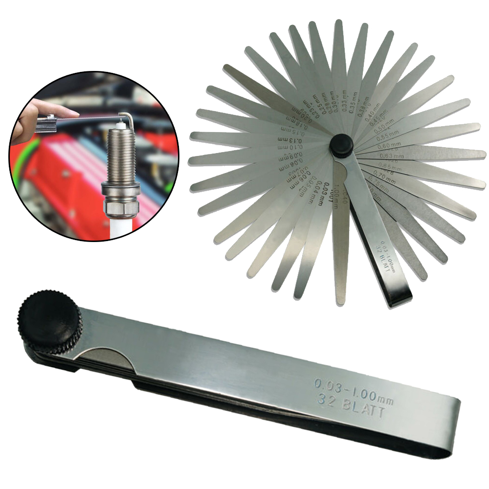 Feeler Gauge 32 Blades Metric 0.03-1mm 0.001-0.040inch Thickness Gap Measurement Feeler Gauge Auto Repair Tool Kit