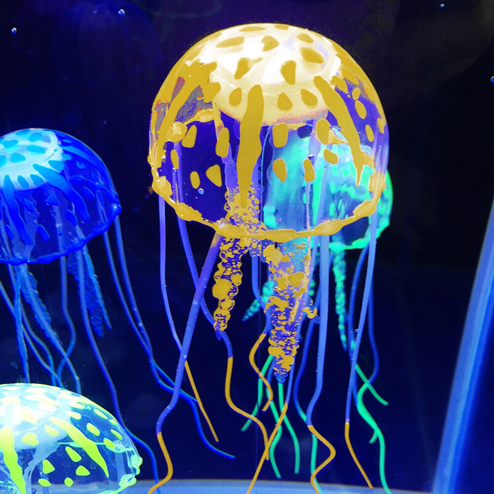 Glowing Effect Artificial Jellyfish Fish Tank Aquarium Decoration Mini Submarine Ornament Underwater Pet Decor: yellow / 3pcs 5x15cm