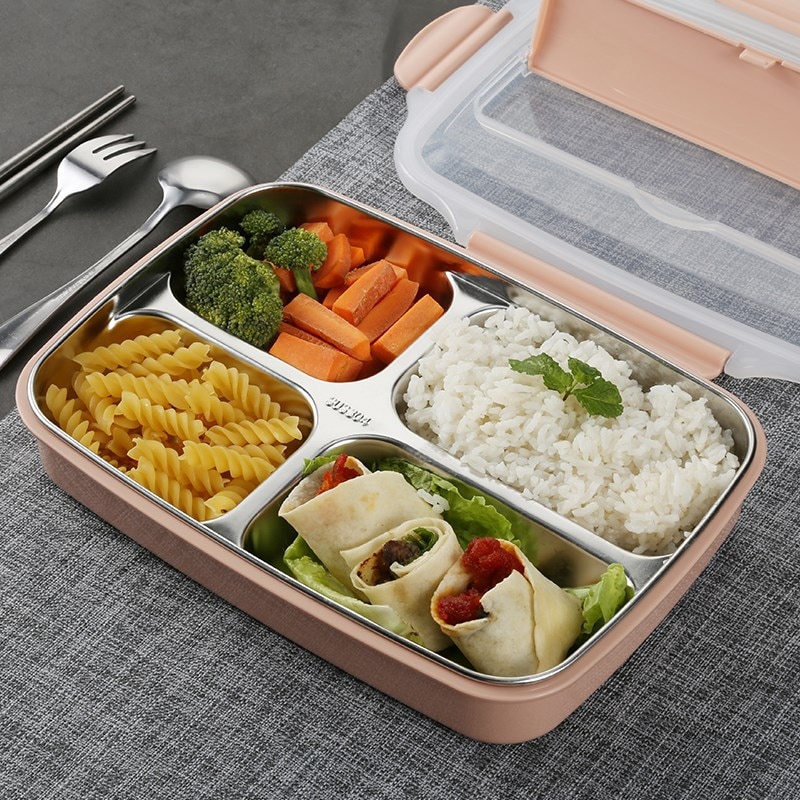 Leakproof Lunch Box Food Containers with Compartments 304 Stainless Steel Lunchbox Office School Kids Bento Box with Spoon