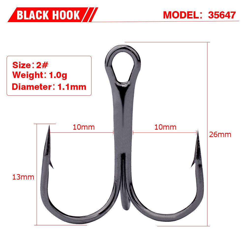 Fishing Hook 50Pcs/Lot 2/4/6/8/10/12/14# High Carbon Steel Treble Hooks Fishing Tackle Black Outdoor Sports Fishing Accessories: 2