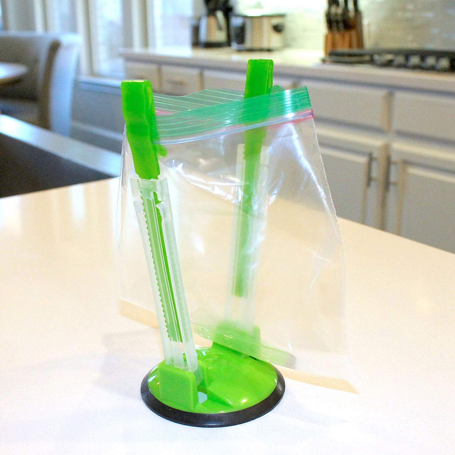 2 Piece Baggy Rack Hands-Free Clip Food Storage Freezer Baggy Holder,Bag Holder For Plastic Bags Stand