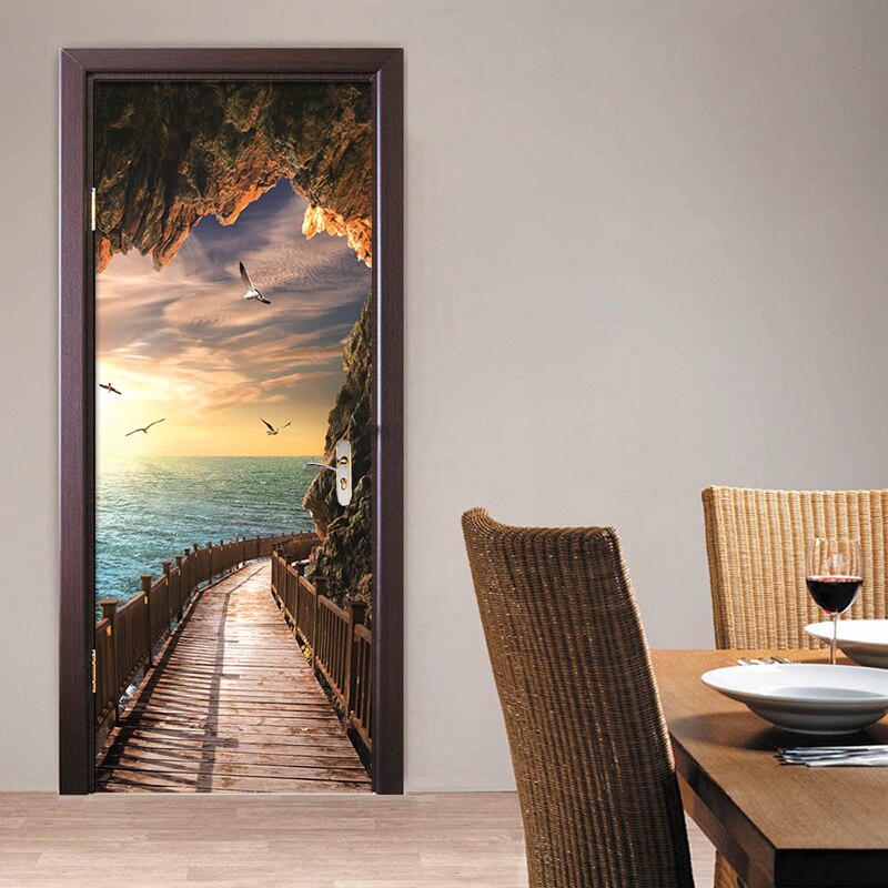 3D Wallpaper Beautiful Seaside Landscape Photo Wall Door Mural Living Room Bedroom DIY Door Sticker PVC Vinyl Wallpaper