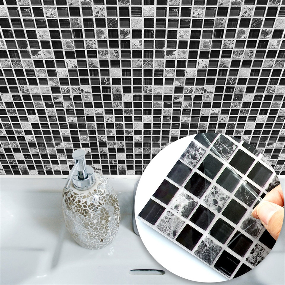 10 x 10cm svart mosaik tapet kök badrum dekoration väggdekal självhäftande självhäftande kakel dekaler heminredning väggmålning 10 st/set