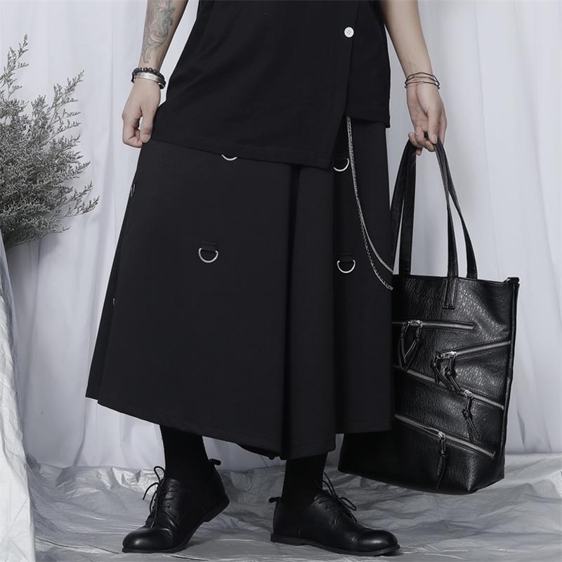 Herren Culottes Neue lässig Neun-Minute Hosen verlieren Breite Bein Hosen Yamamoto Stil dunkel Metall Kette Verziert übergroßen Culottes