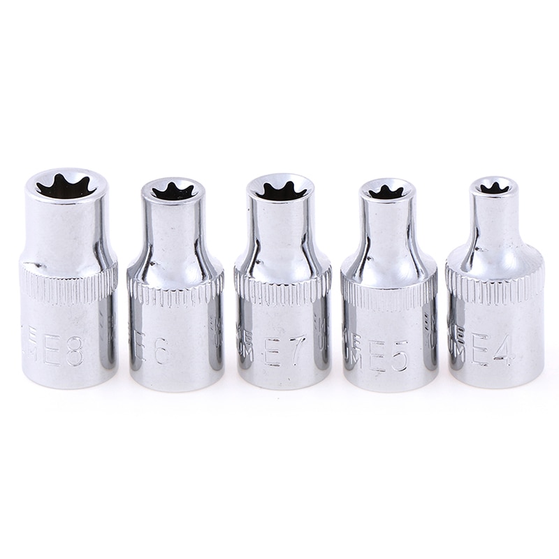 1/5pcs E-Socket Sockets 1/4 Inch(6.3mm) Torx Star Bit Female E-Socket Set Socket Nuts Set E4,E5, E6,E7, E8 Length:28mm