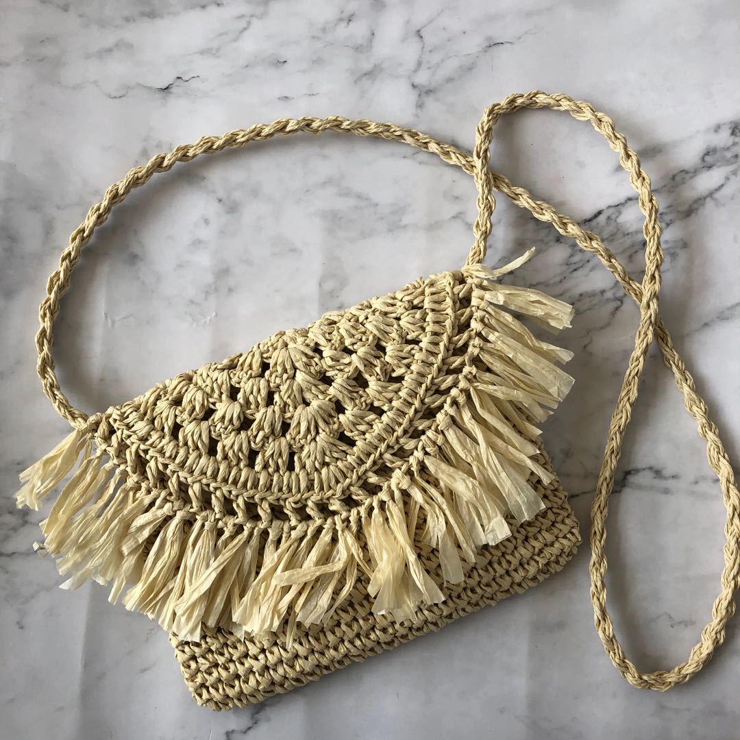 Vrouwen Strandtas Schoudertassen Hand Geweven Strozak Grote Capaciteit Handgemaakte Retro Strandtas Bohemian Rotan Zakken Zomer Zakken: Beige