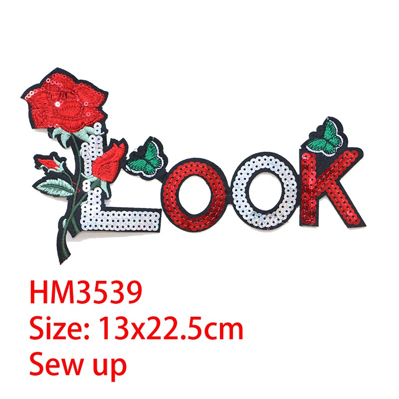 Rose Bloem Decoratieve Letters Patch Liefde Pailletten Icoon Geborduurde Applique Patches Voor Diy Ijzer Op Badges Op Rugzak, Kleding: HM2539