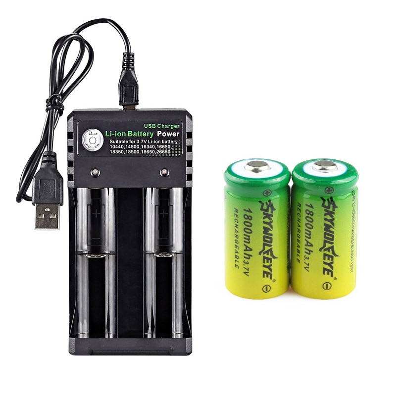 2 Stuks 16340 Batterij 1800 Mah Li-Ion Oplaadbare Batterij 3.7V + Usb Smart Batterij Lader Snel Opladen Oplaadbare Li-Op Batterij