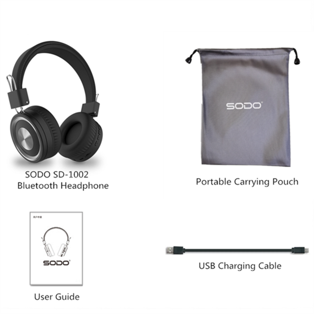 SODO 1002 Drahtlose Kopfhörer Bluetooth-kompatibel 5,0 Stereo Headset Verdrahtete Drahtlose Kopfhörer Faltbare mit Mic Unterstützung TF/FM: Black storage bag