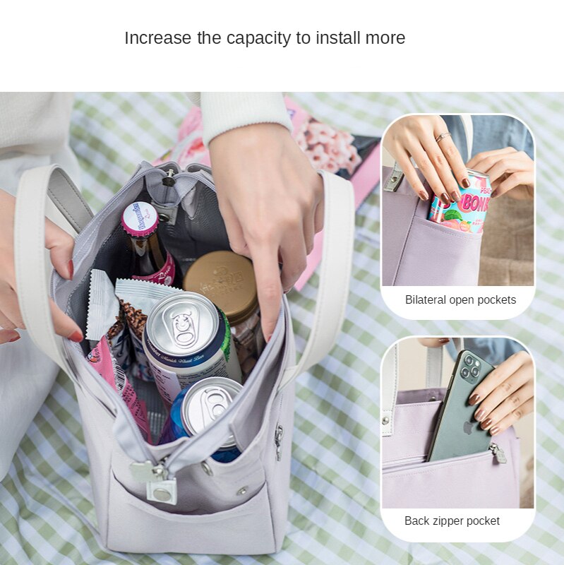 High Capacity Lunch Bag Women Picnic Food Thermal Pouch Waterproof Student Bring Meals Cooler Storage Handbag Accessories Items