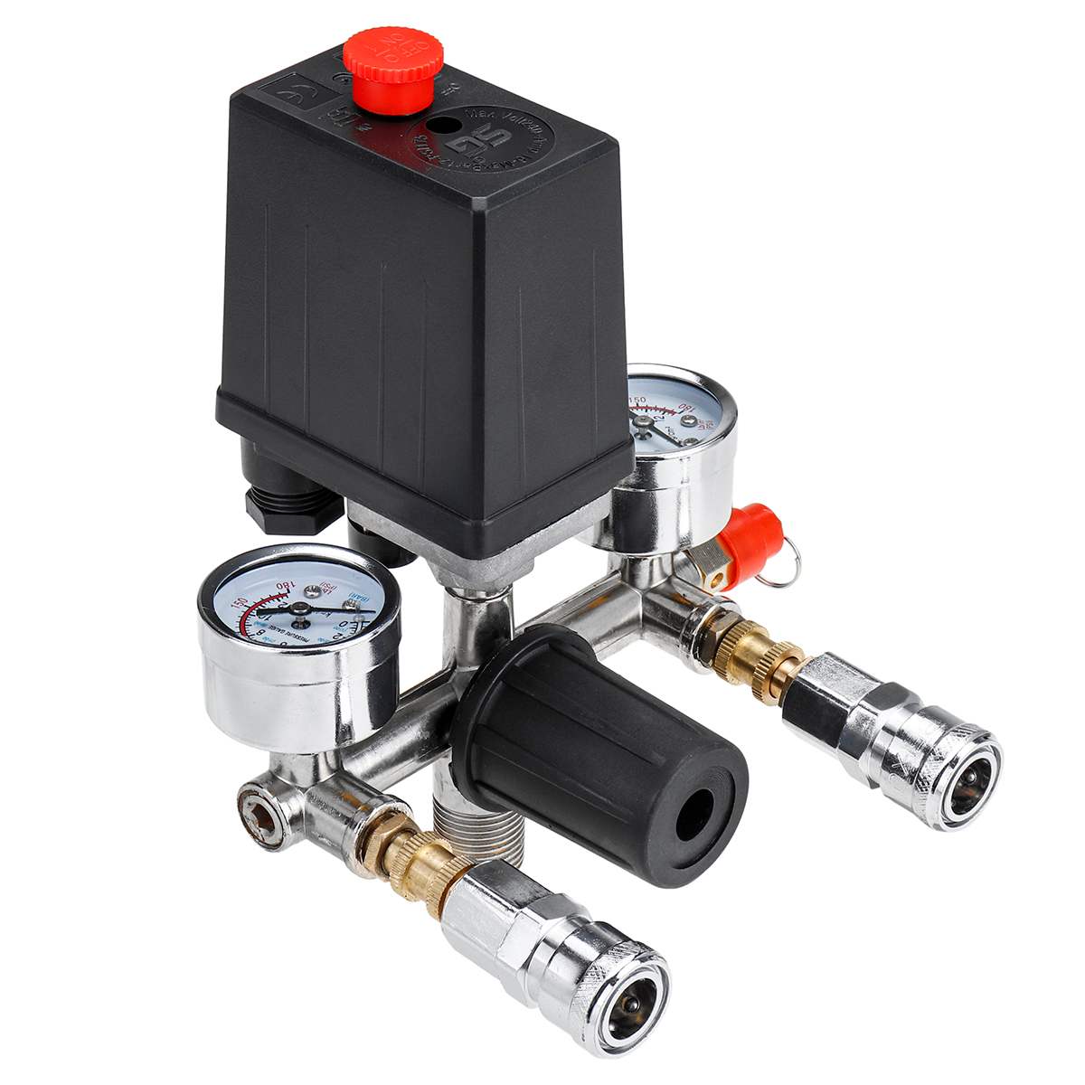 220V Air Compressor Pressure Switch Valve Pump Aluminium Alloy Control Valve Manifold Relief Regulator with Gauge 0-180 Psi