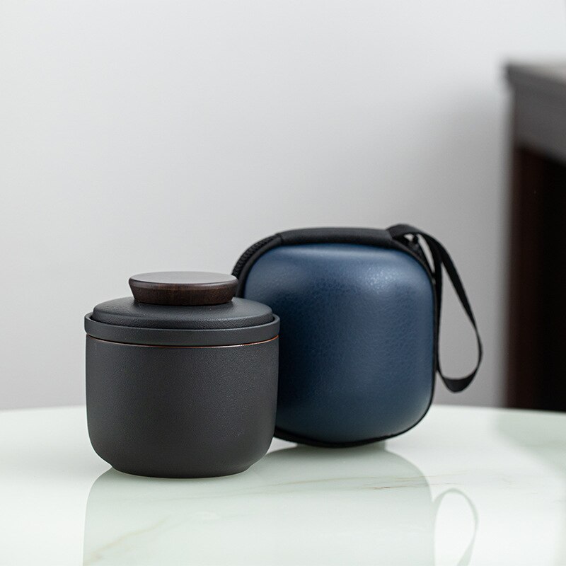 Japansk keramik porcelæn kung fu tesæt testel rejse udendørs en tekande og en kop bærbar opbevaringskontortekop: Zen sort