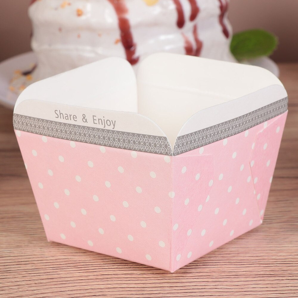 100pcs Paper Cupcake Cups Square Disposable Cake Cup Heat-resistant Dessert Bowls Mini Cake Box Party Supplies (Blue Dot)