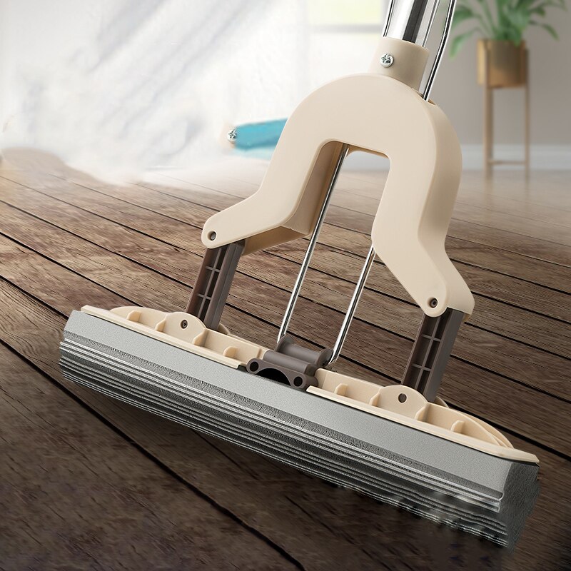 Strong Floor Mop Absorbent Folding Sponge Mop Stainless Steel Handle Pad Home Floor Cleaning Tool Home Bathroom Kitchen Clean