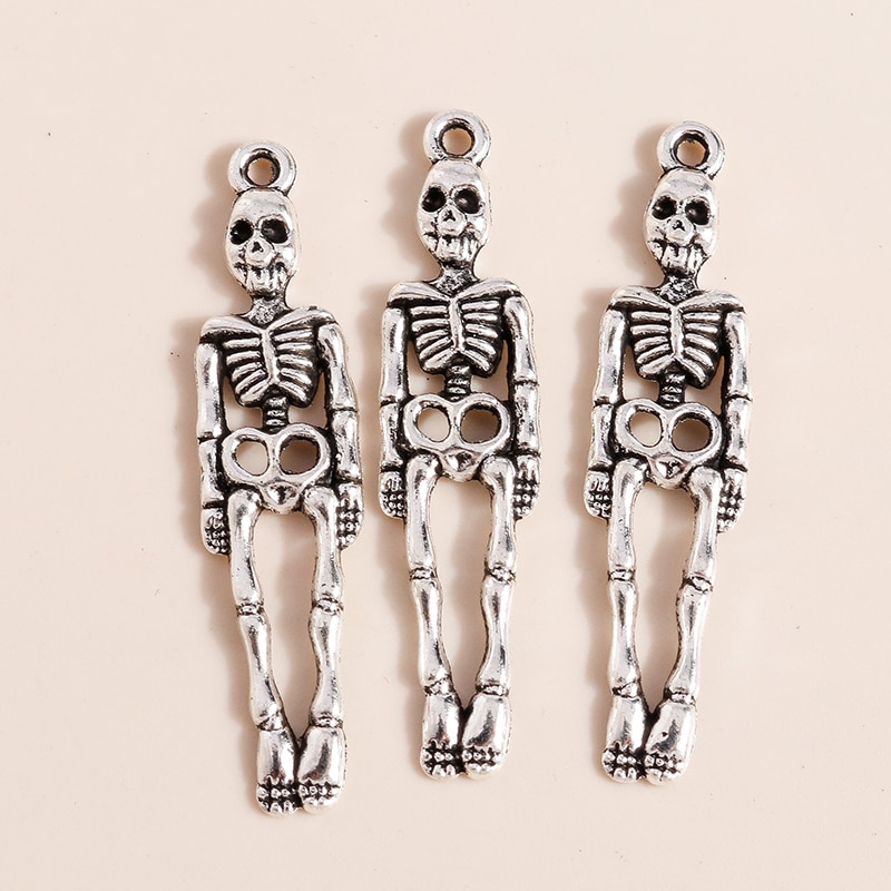 20Pcs 9*39Mm Halloween Skelet Bedels Voor Kettingen Oorbellen Maken Accessoires Schedel Hangers Voor Diy Sieraden Maken craft