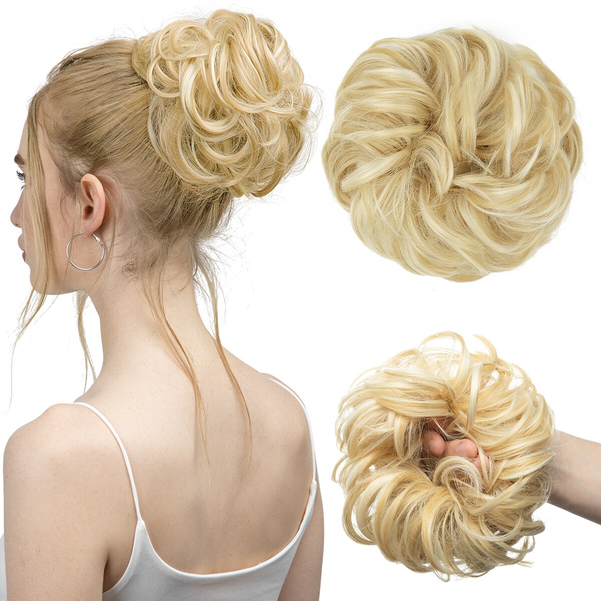 Extensiones de moño de pelo sintético desordenado, moño grande y rizado, gomas para el pelo elásticas, postizos, Donut Updo, piezas de cabello para mujer: T1B / 33