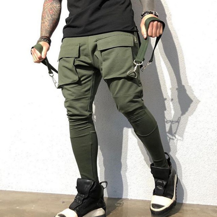lente- en herfstmodebroek voor heren Hiphop Grote zak Casual slim-fit joggingbroek Heren kleine voeten cargobroek: XS / Black