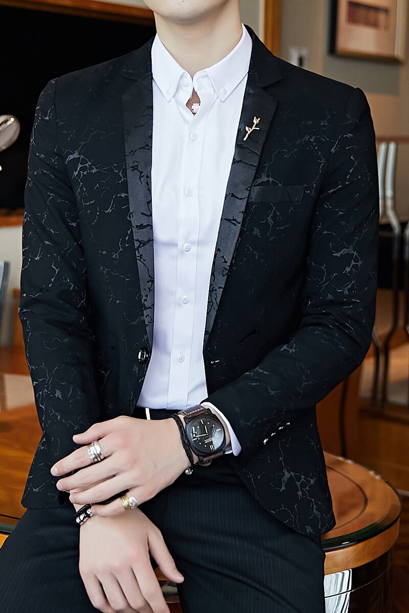 Men's Jacquard Contrast Collar Blazer Red Black Blue Sequin Slim Blazer Men's Club Prom Dress Tuxedo Suit Coat Jacket